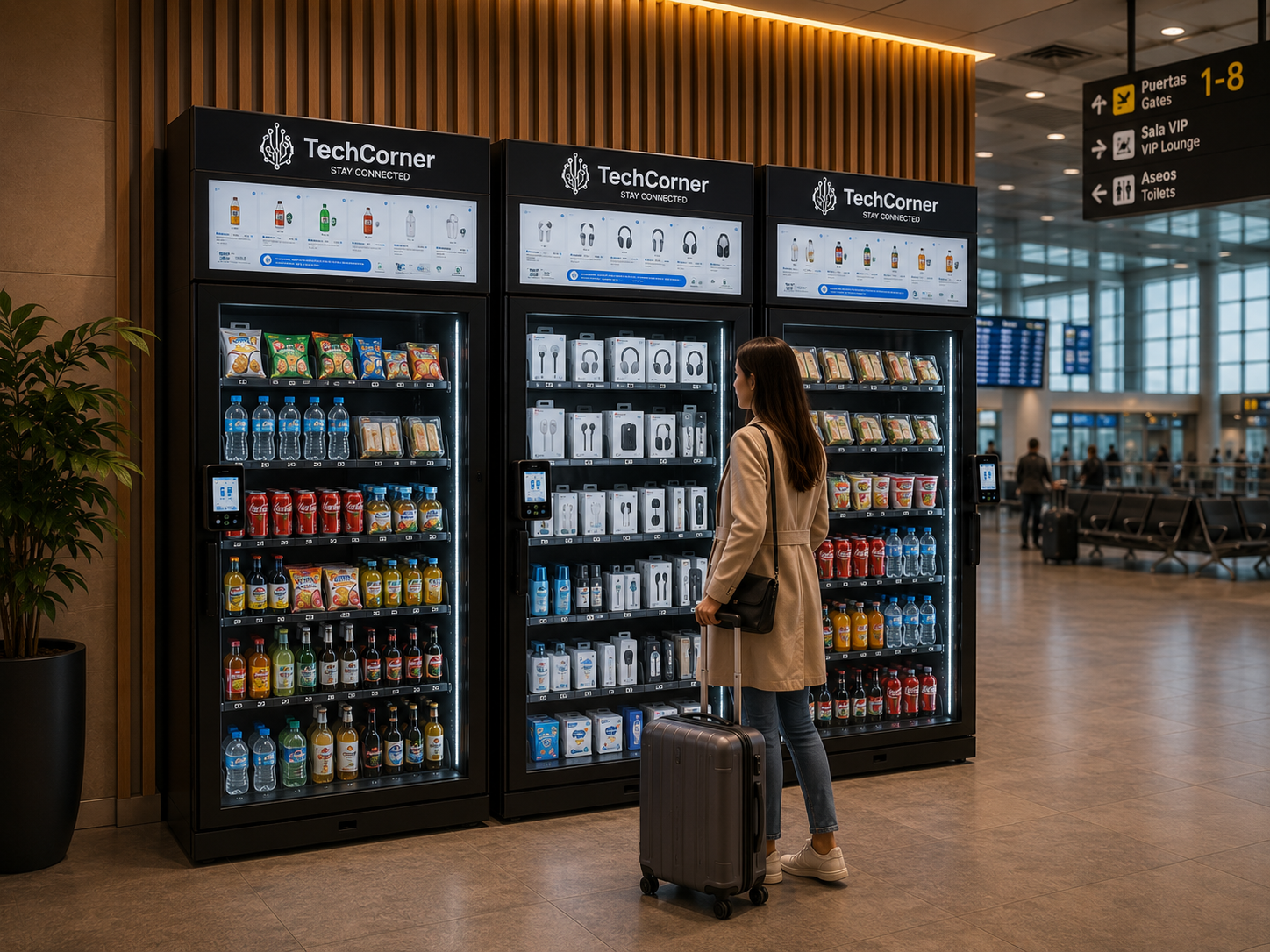 Neveras inteligentes TechCorner en aeropuerto